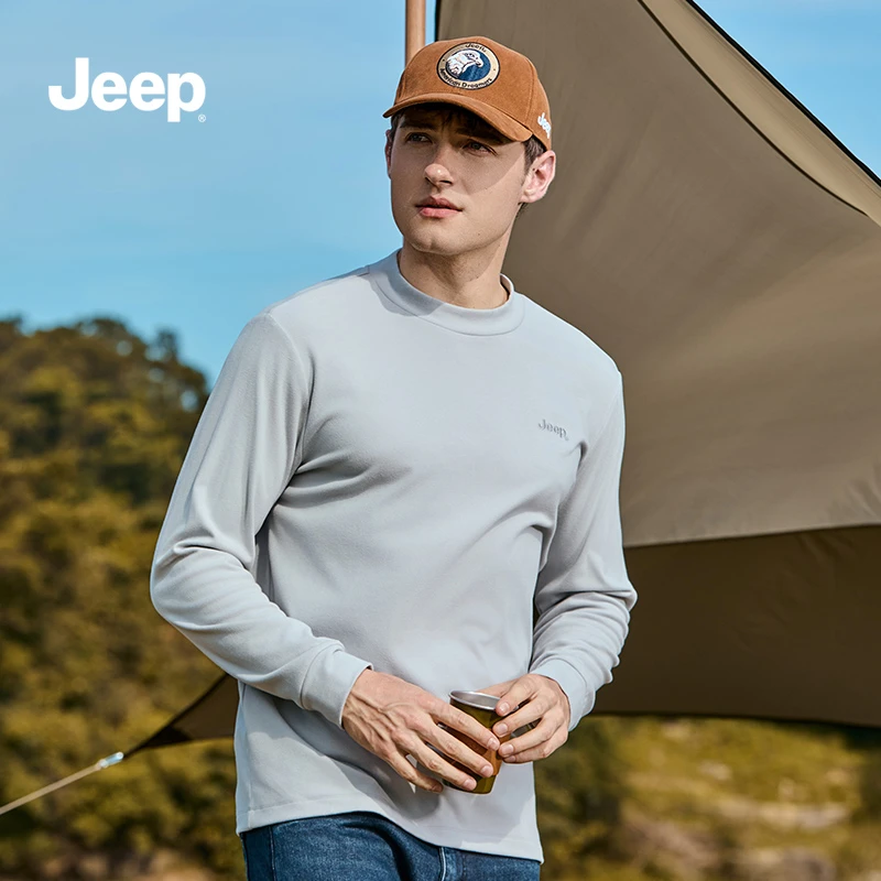 JEEP吉普2024秋季新款卫衣男士潮流百搭纯色上衣服休闲时尚宽松男
