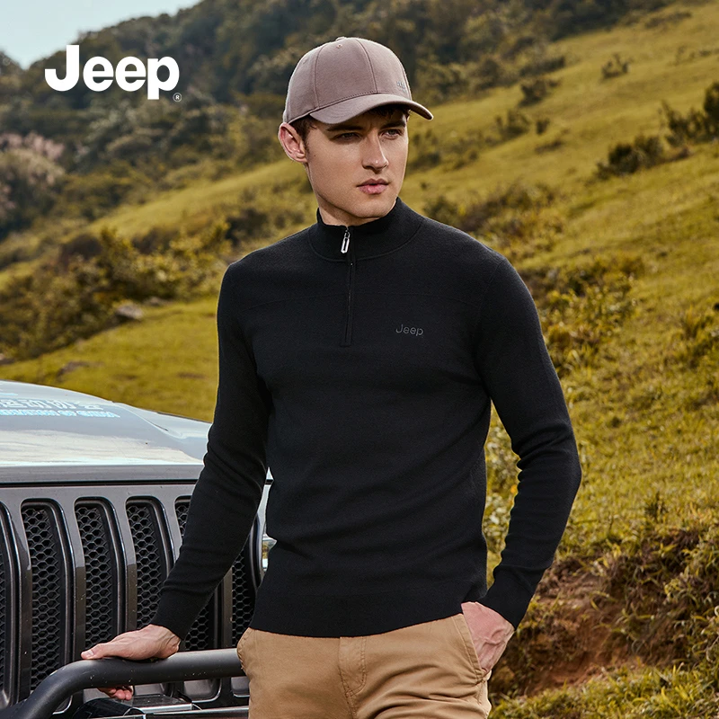 JEEP吉普男士雅丹风保暖羊毛长袖毛衣秋冬户外休闲半拉链新潮男装