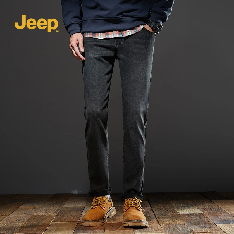 JEEP吉普春季新款舒适直筒修身时尚百搭商务男士简约潮流牛仔裤