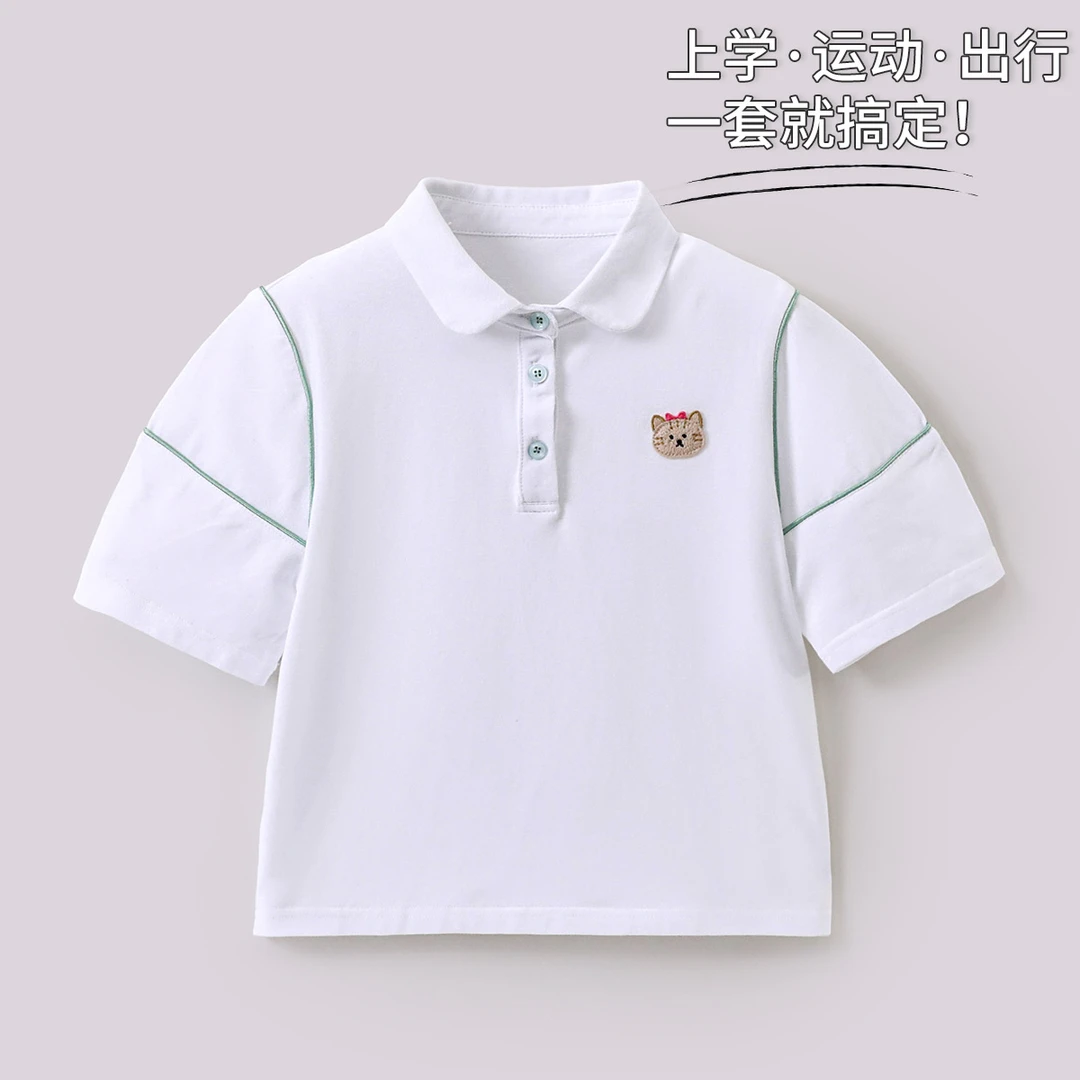 女童夏季短袖t恤2024新款儿童休闲Polo衫中大童女孩上衣TD520175