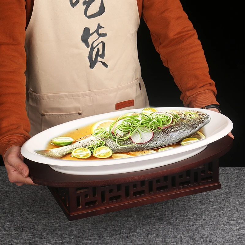保温鱼盘龙虾盘蜡烛加热酒店餐厅饭店保温菜盘子创意特色陶瓷餐具