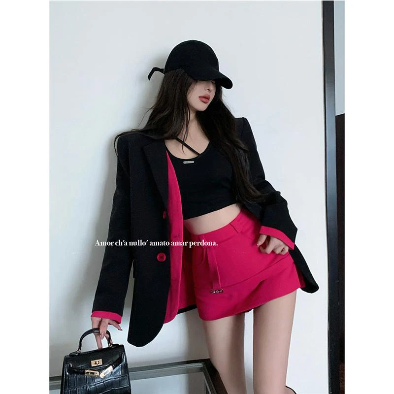 2025早秋新款女士气质纯欲时尚高级感长袖西装外套高腰显瘦半身裙