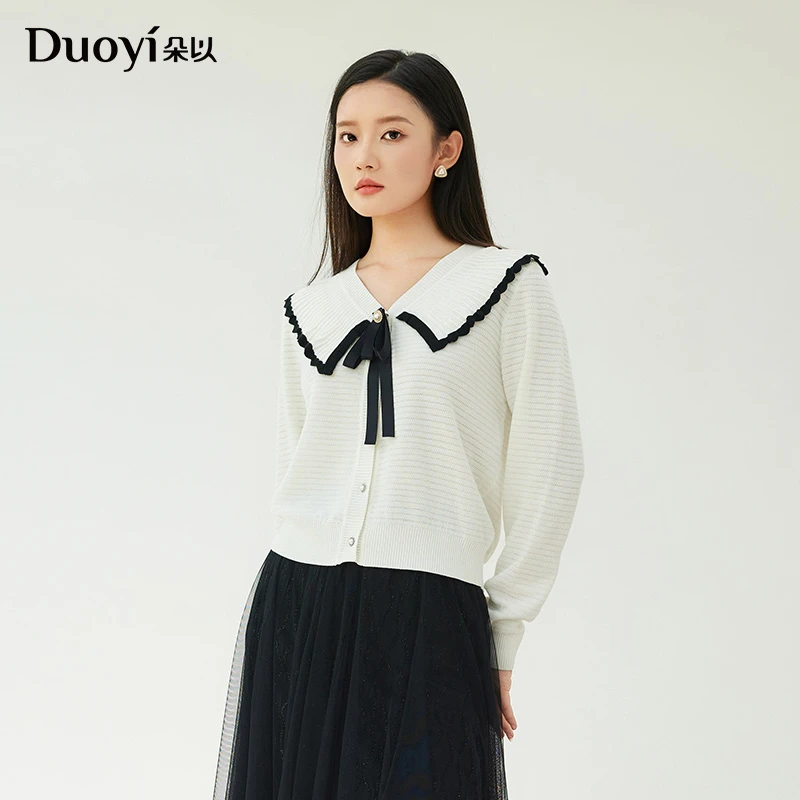 朵以2025春季新款法式减龄娃娃领蝴蝶结套头毛织上衣39DC531125