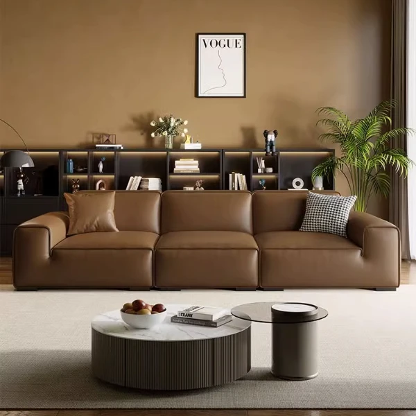 意式大黑牛真皮沙发客厅意式极简头层牛皮黑色豆腐块全真皮沙发