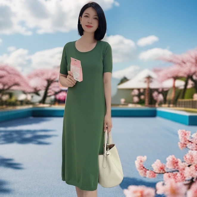 4102夏季新款宽松连衣裙女款时尚休闲女士纯色简约百搭简单裙子女