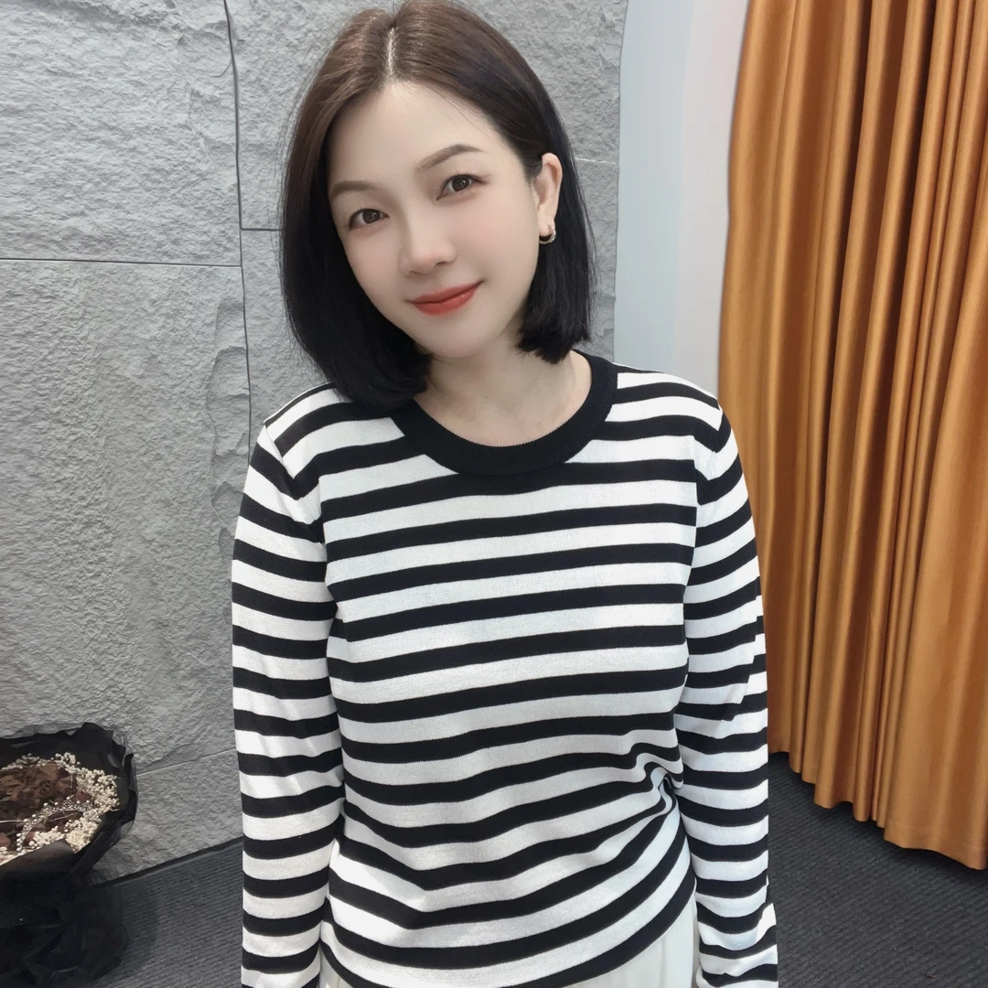 4423/4448秋款上新【大米家新款】经典条纹黑白套头款假开衫款通勤