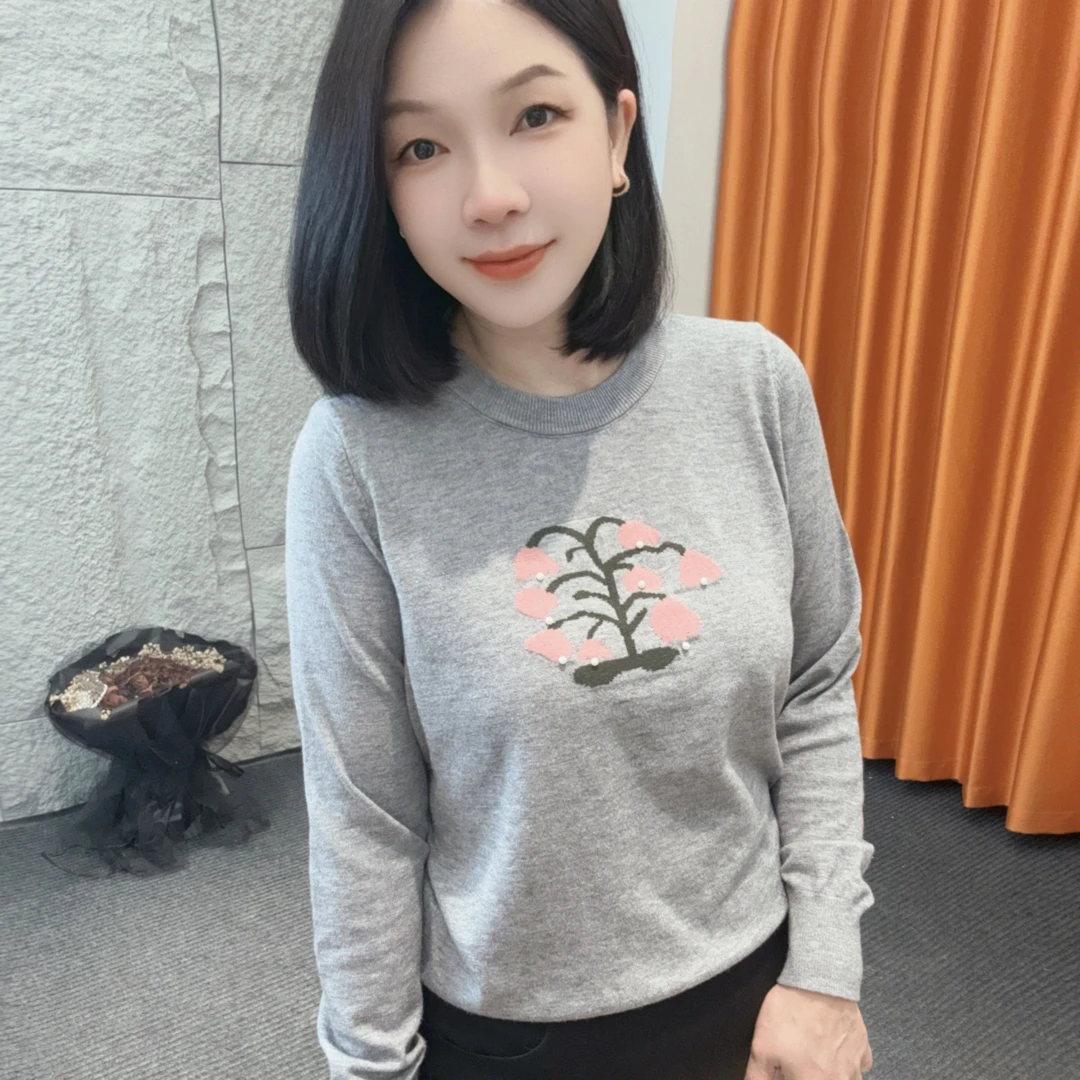 4618秋冬新款【大米家专属】上新套头圆领瞌睡花花卉高级感针织上衣