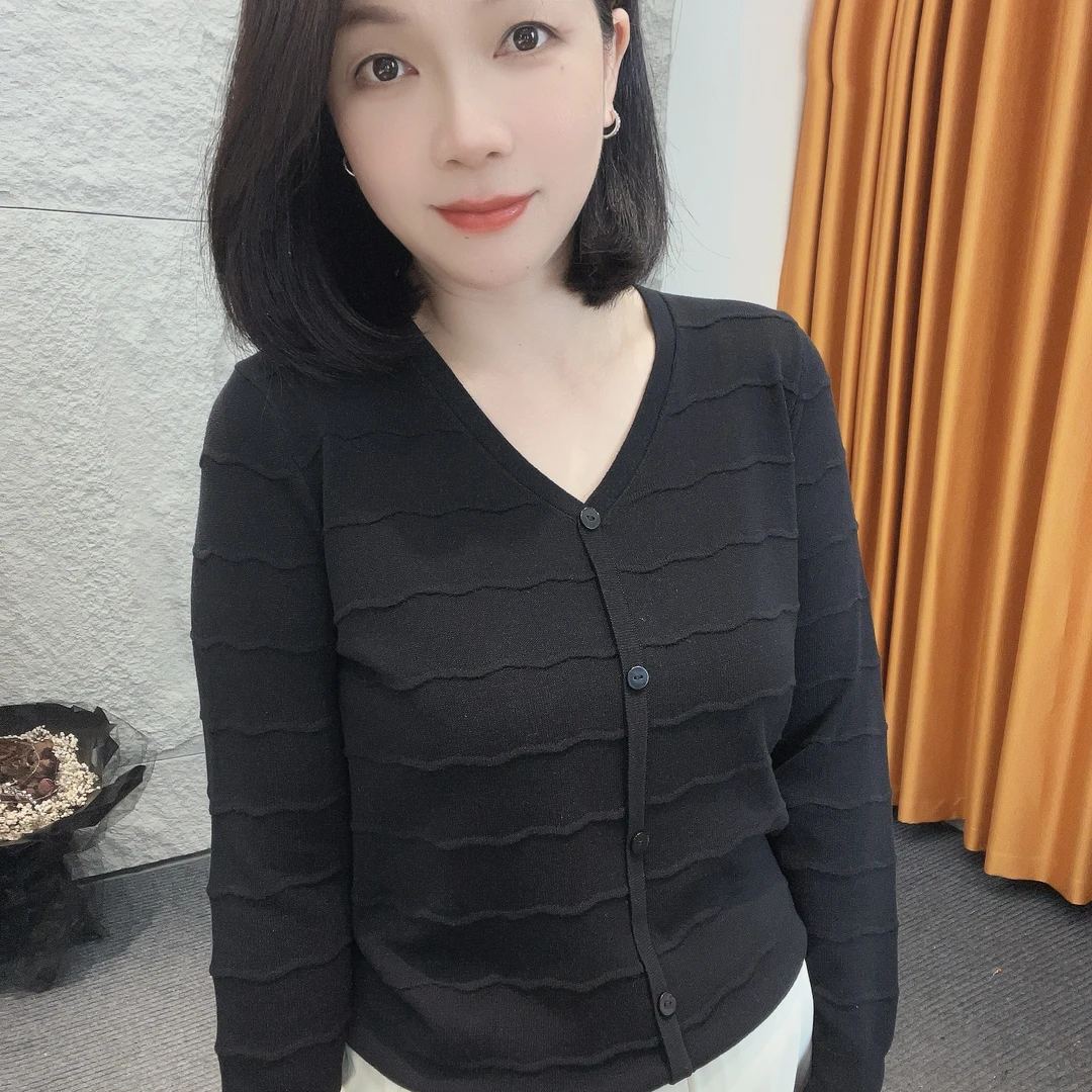 4503秋季新款【大米家长袖】美拉德色系假开衫薄款波浪纹瑞丽风上衣