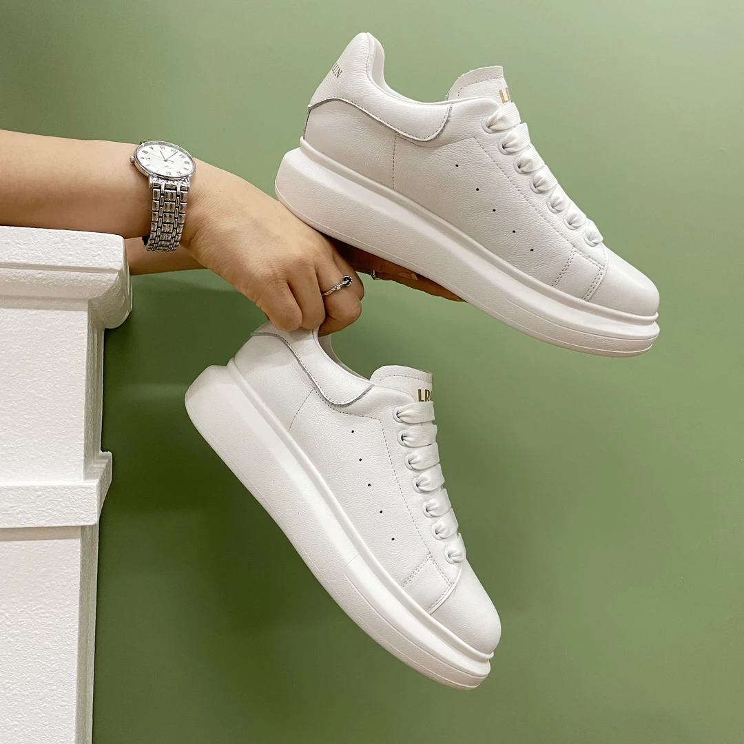2024潮流真皮设计感厚底小白鞋羊皮内里时尚百搭真皮女鞋板鞋爆款