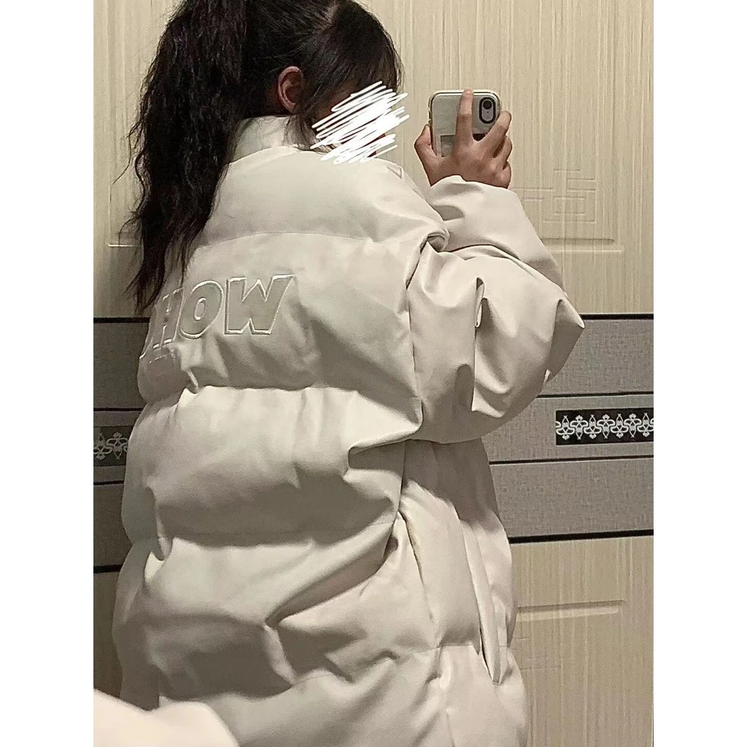 情侣PU皮防寒保暖棉服女ins潮立领百搭情侣宽松学生加厚面包服