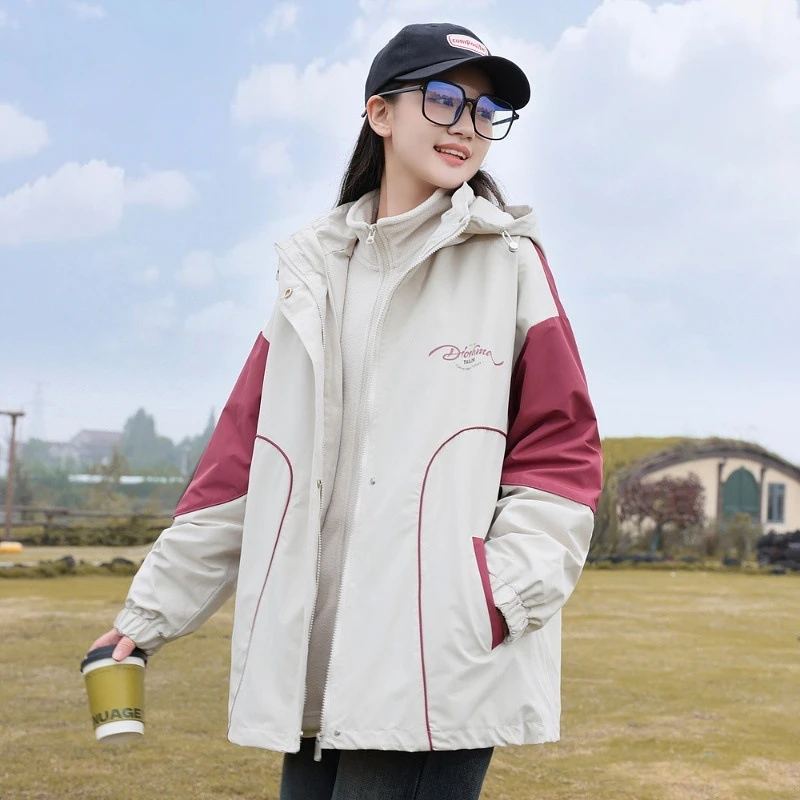 初中生夹棉冲锋衣三合一大童休闲外套少女孩高中学生加厚派克服潮