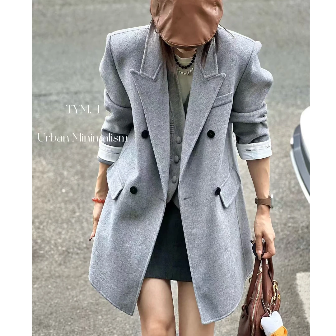 【no退no换 谨慎下单】复古英伦风西装翻领中长款毛呢外套 91513