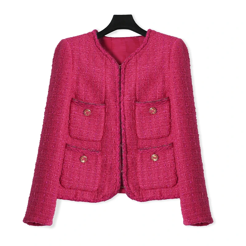 编制粗花呢时髦四口袋开衫上衣女外套秋季女外套小香风0065