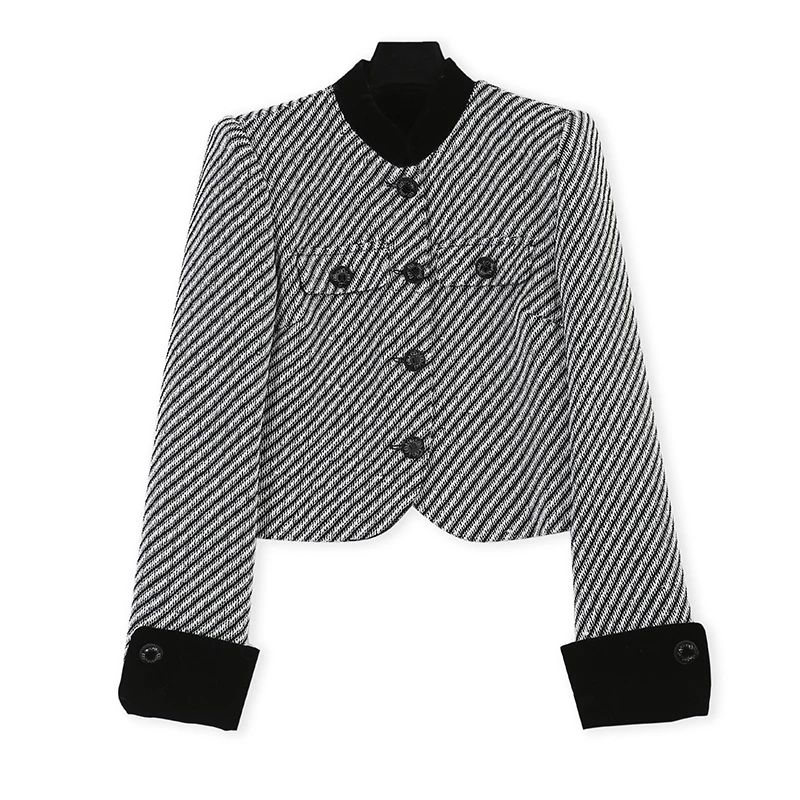 法式复古显瘦拼接设计感短款黑白小香风设计师外套01620