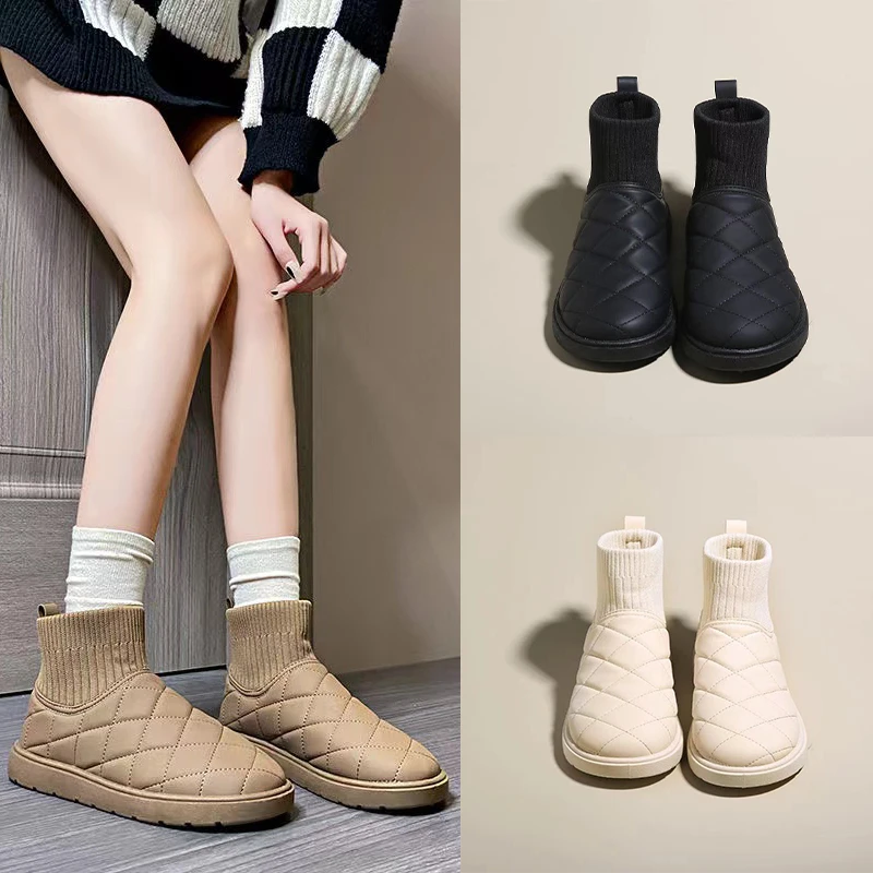 2024秋冬韩版时尚百搭防寒保暖棉鞋女一脚蹬雪地靴加绒加厚显腿长