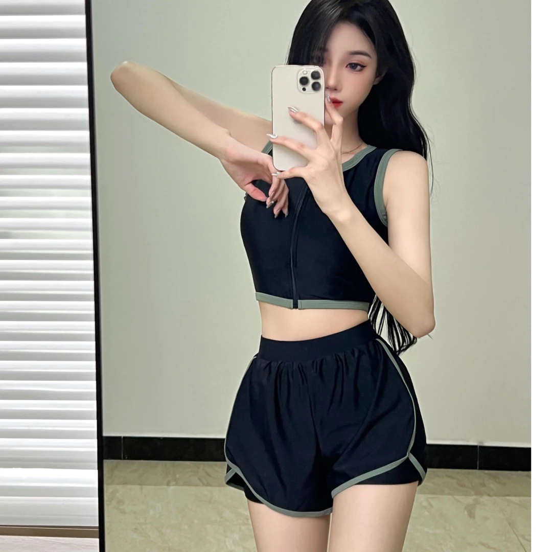 高个子美女分体运动平角裤游泳训练冲浪运动泳装短款女士运动风
