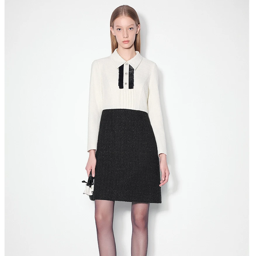 SALT.P可颜小香风气质复古法式气质拼接提花撞色连衣裙AC34505070