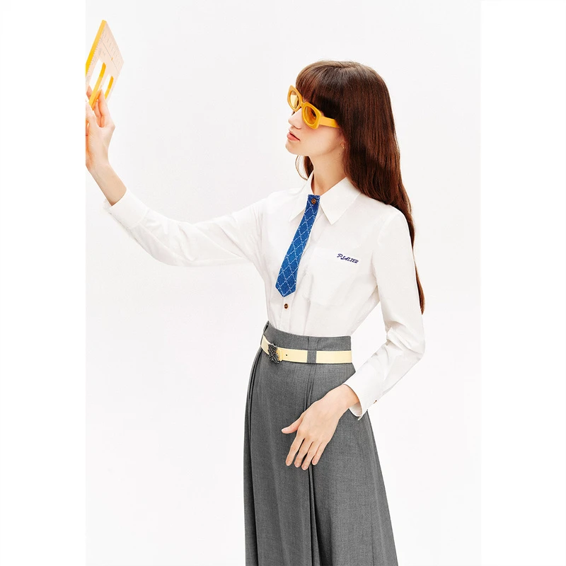 诗篇休闲设计感可拆领带衬衫6C34130040