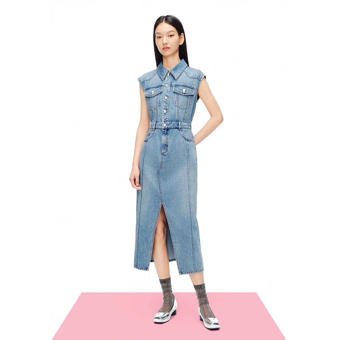 可颜开叉连衣裙气质设计师时尚夏季复古收腰女装连衣裙AC34205130