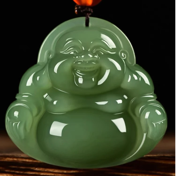 新疆和田玉笑佛公吊坠女款青玉湖水绿大肚弥勒佛天然玉石项链挂件