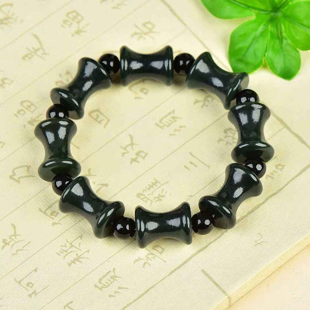 纯天然正品新疆和田玉玉塔县青玉竹节男女通款手牌手链手串手环