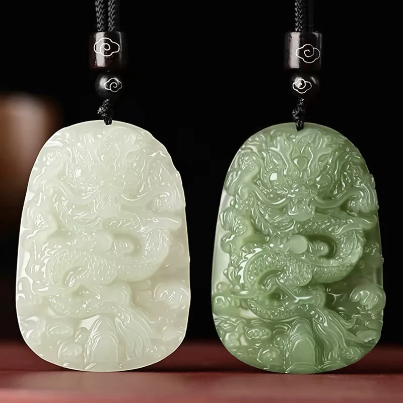 和田玉龙腾四海生肖龙牌吊坠白玉石玉佩生肖玉坠挂件青玉男士牌