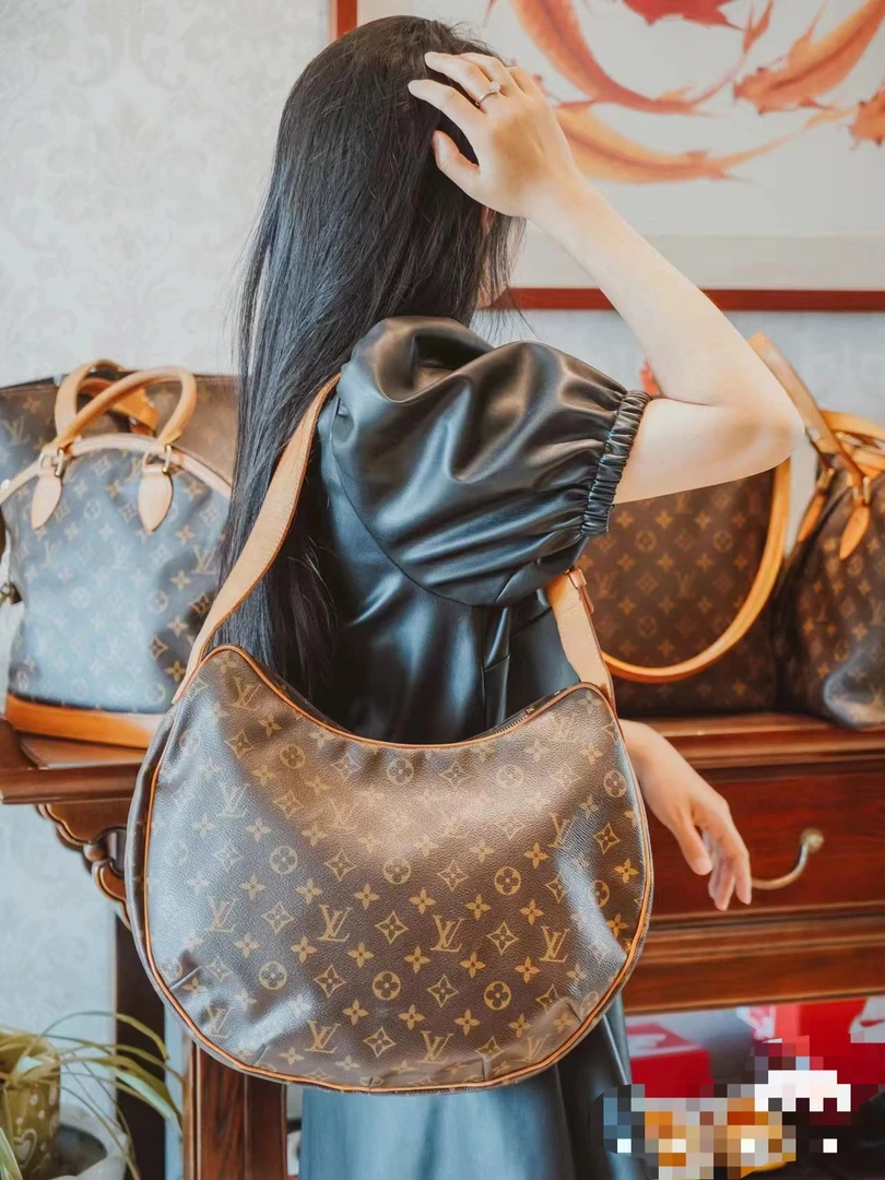 95新 LouisVuitton/路易威登 老花经典豌豆包大号单肩腋下包
