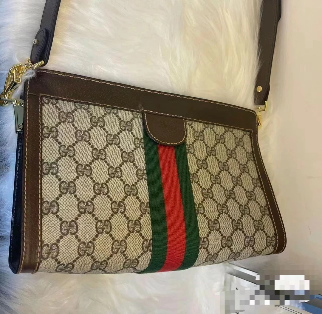 95新 GUCCI/古驰 大号中古夹子包女款腋下单肩斜跨奢侈拼色包