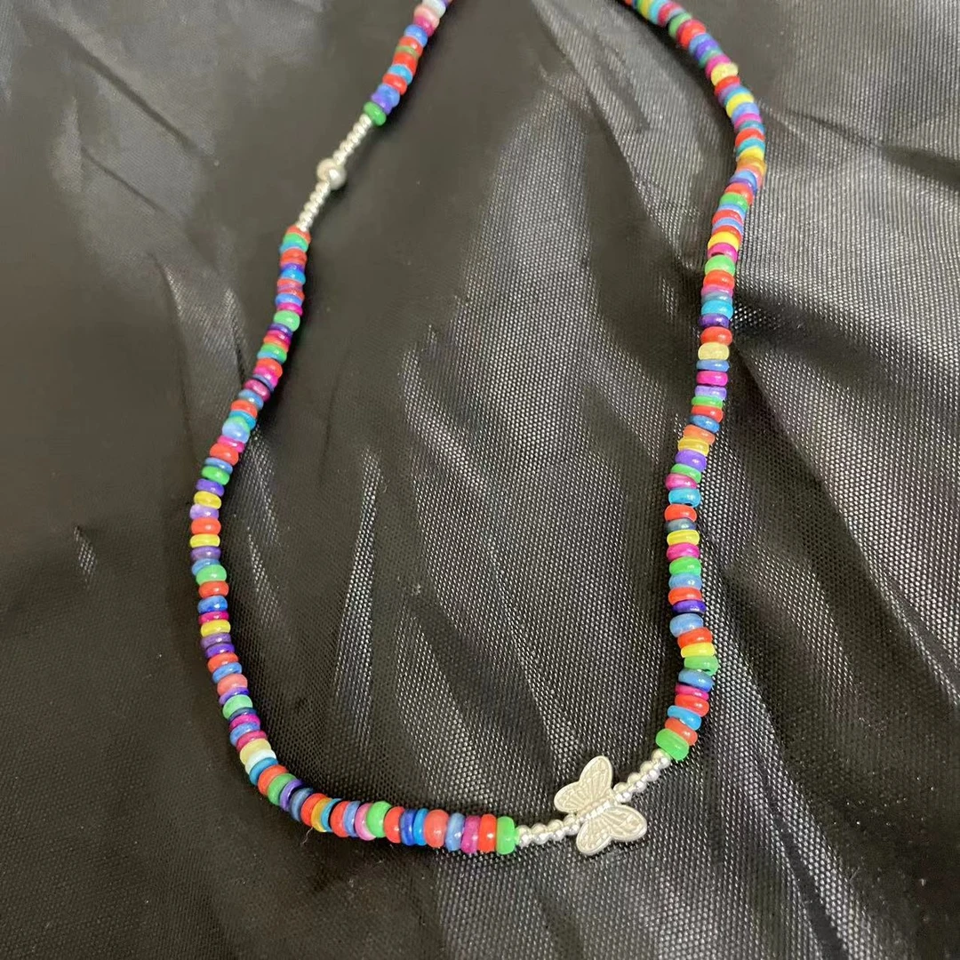 吊坠925银贝壳 蒙古银饰撞色蝴蝶项链手工制作