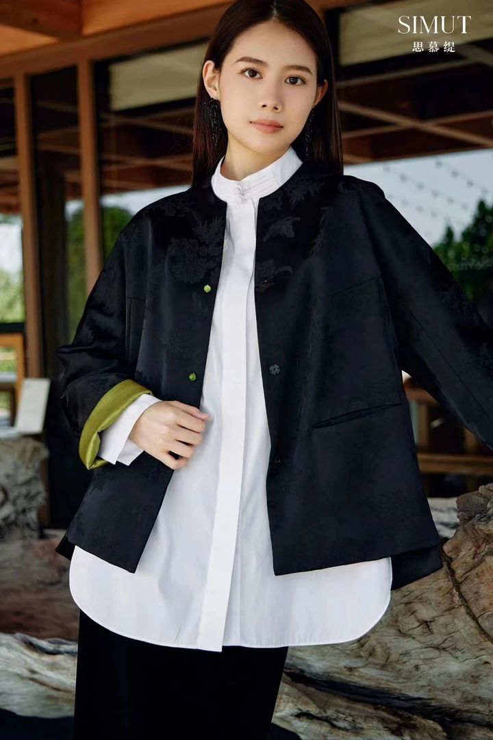 缎面提花新中式棉服
