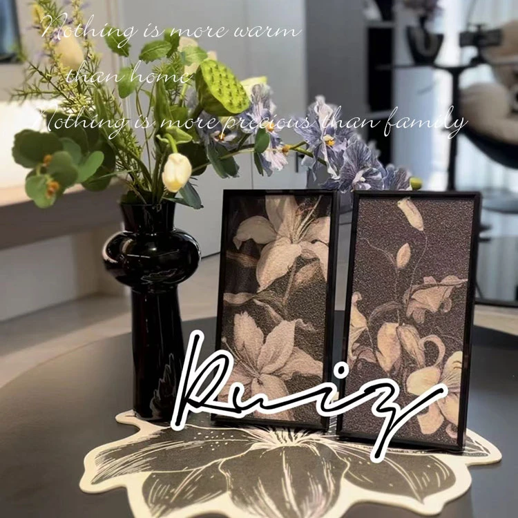 百合砂岩装饰画竖版摆画高级艺术极简客厅电视柜入户玄关桌面摆件