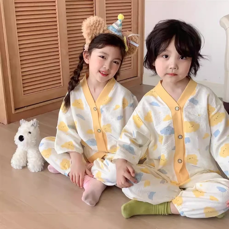 2024新款儿童家居服套装男女童宽松薄款睡衣宝宝韩版空调服两件套