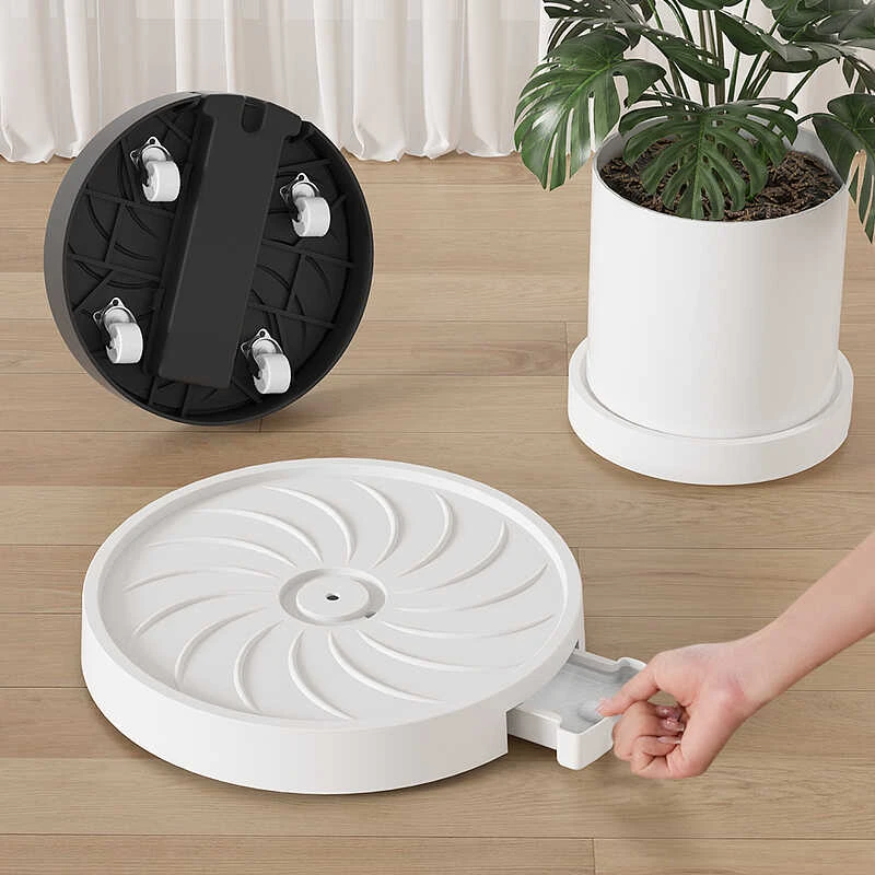 新款花盆托盘带轮移动底座加厚盆栽可接水隐藏万向轮塑料圆形托架