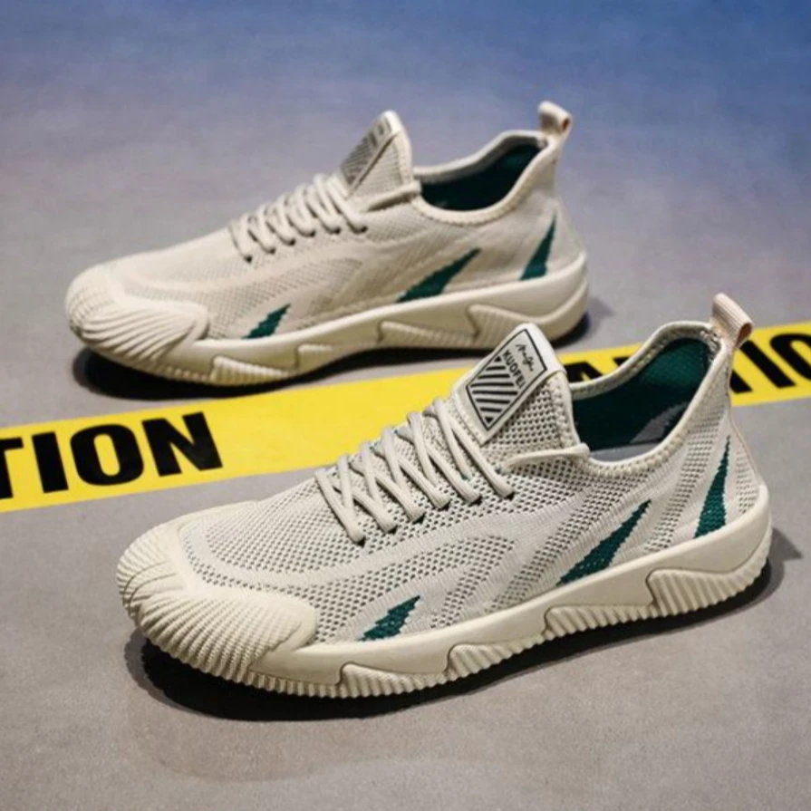 2025夏季新款飞织网面鞋男士百搭透气跑步运动鞋低帮系带软底男鞋