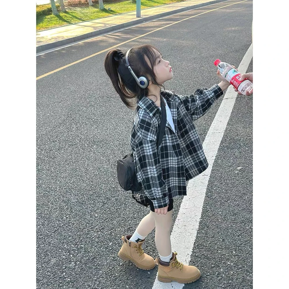 女童衬衫春秋2025新款格子韩版儿童洋气时髦格子休闲上衣长袖潮