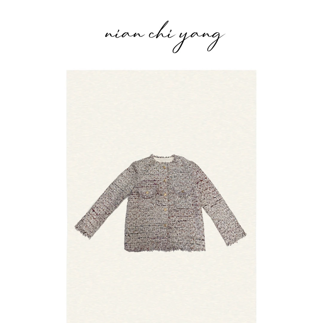 [新款]LR小香风外套紫灰花纱外套IU1355