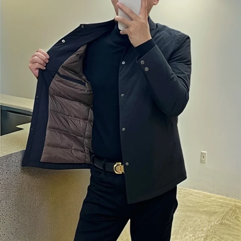 冬季新款男士棉服商务休闲纯色百搭行政棉衣翻领简约保暖显瘦大码
