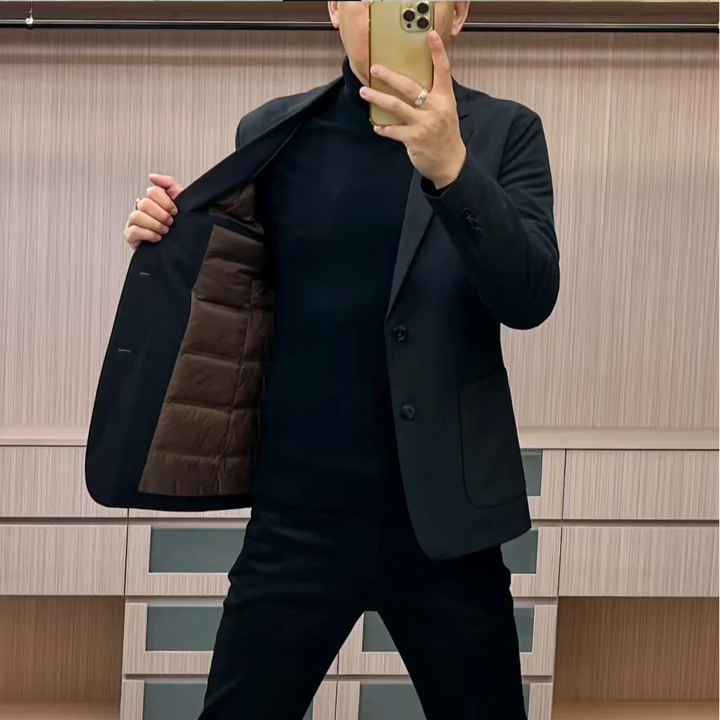 冬季新款男士加棉西服修身显瘦商务休闲百搭轻熟高档西装棉衣简约