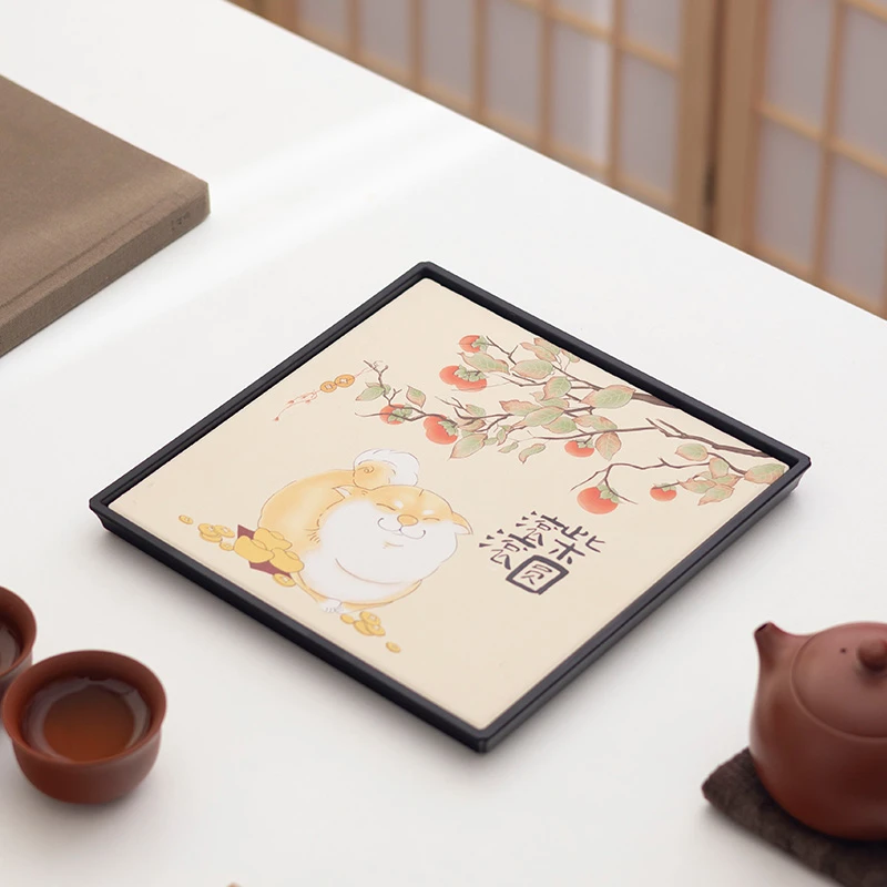 创意吸水壶承速干小型茶盘干泡台中式简约功夫茶具配件复古茶托盘