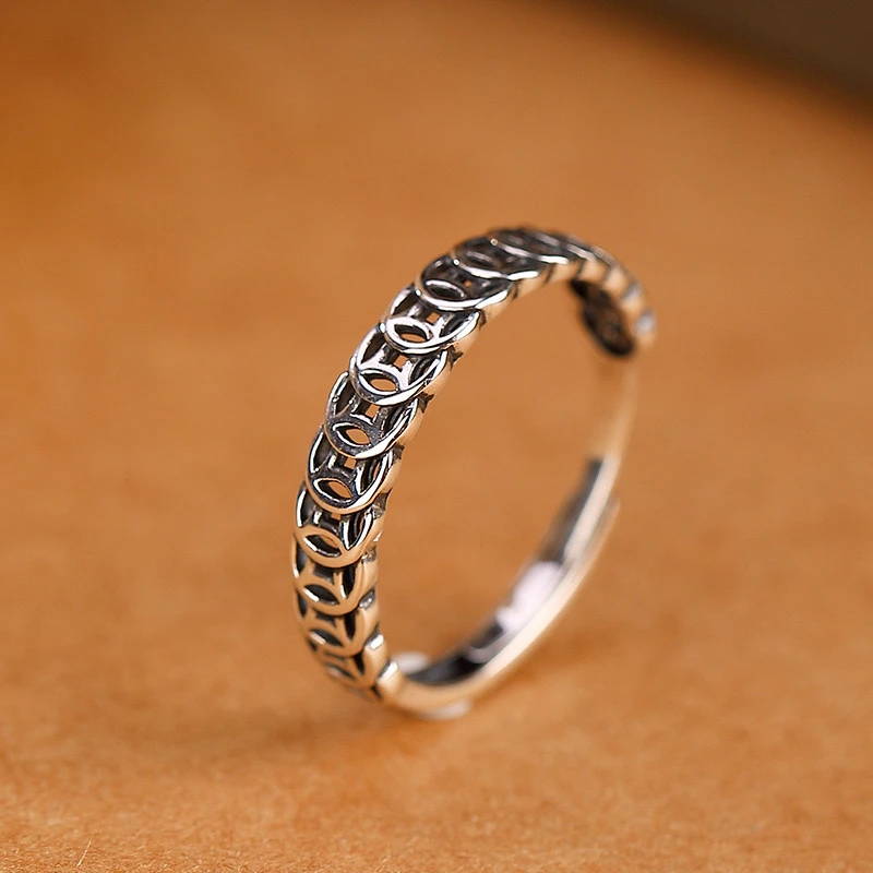 925银戒指 S925纯银简约个性钱币戒指气质百搭男女款情侣开口指环