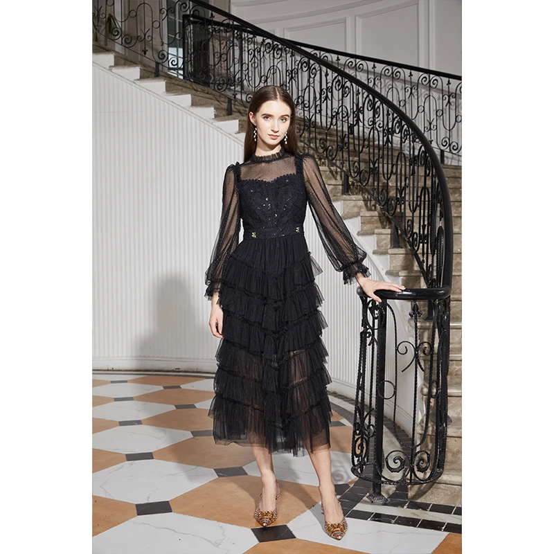 法式高贵连衣裙轻奢长袖优雅时尚法式显瘦收腰款赫本秋冬8233665