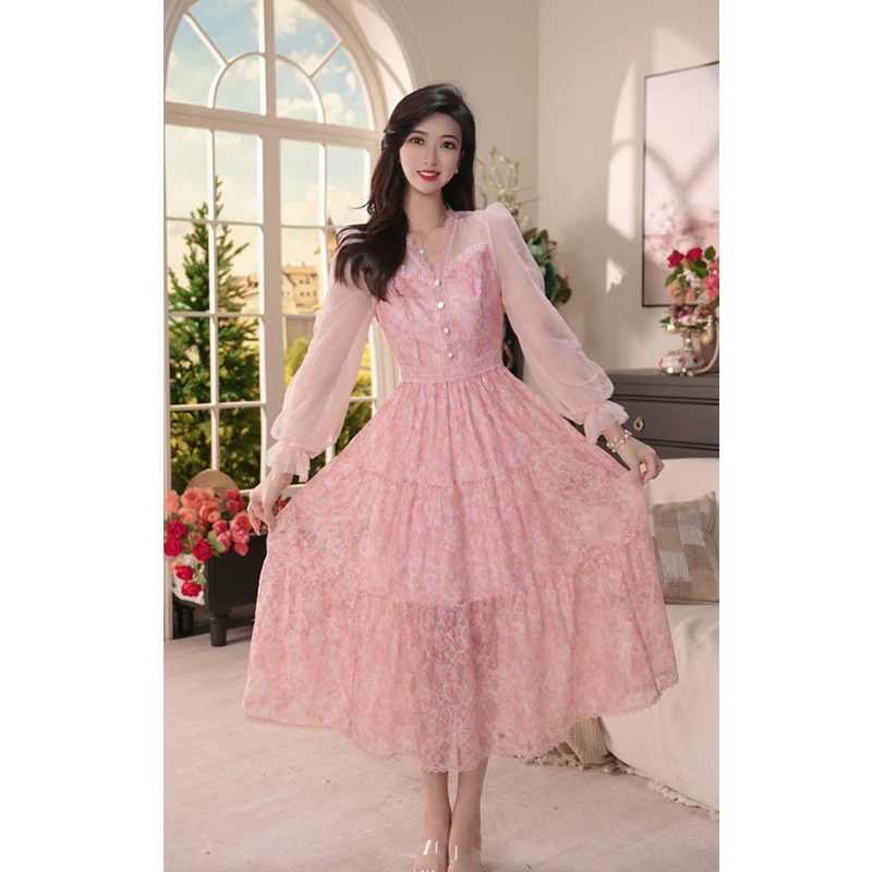 【原创设计】蕾丝刺绣连衣裙时尚碎花轻奢优雅仙气裙子8243683