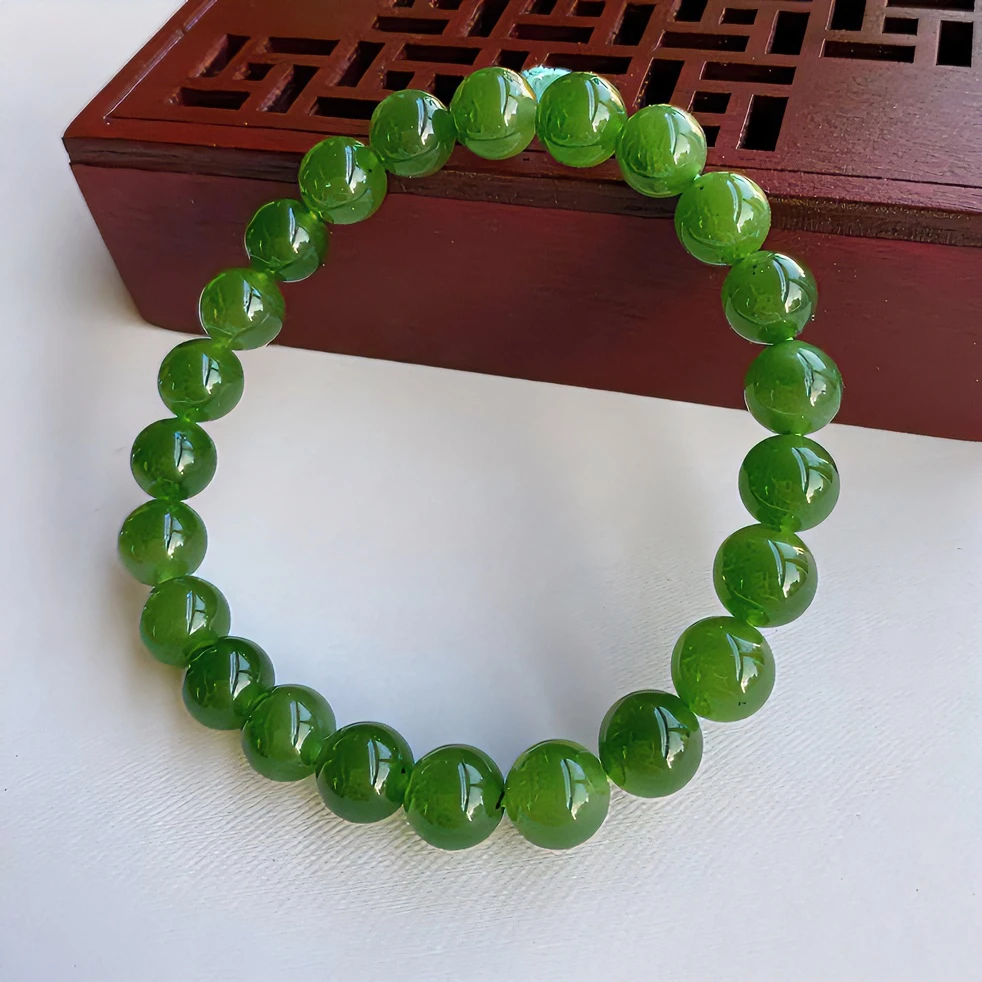 【芳華珠宝】·（微小黑点）和田碧玉7-8MM手串礼物单圈