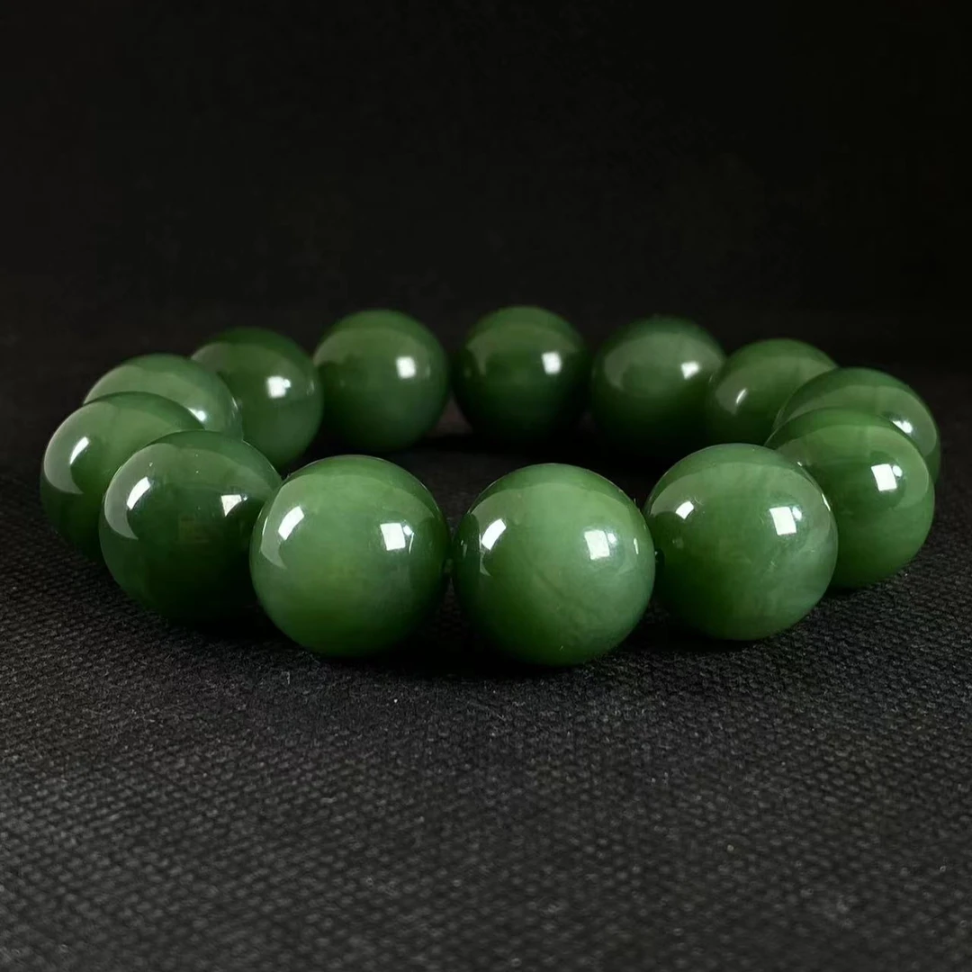 【芳華珠宝】·典藏级·和田玉碧玉·老料17+MM大圆珠单圈玉手串