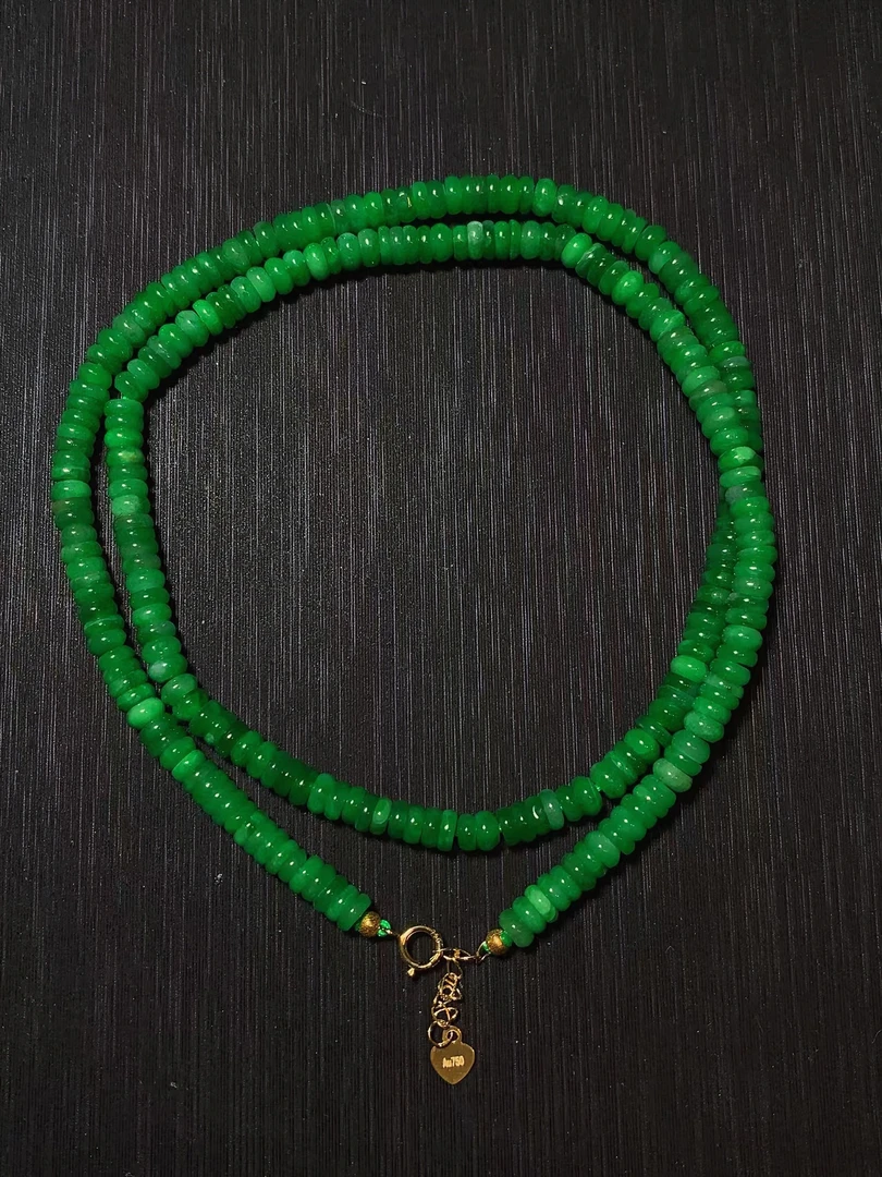 【芳華珠宝】天然翡翠A货·辣绿18K金配饰4MM锁骨链