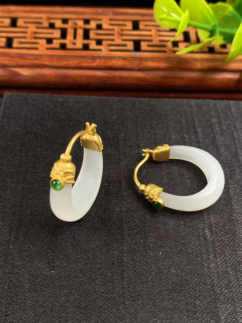 【芳華珠宝】·羊脂白玉18K金镶古风国韵耳环耳坠