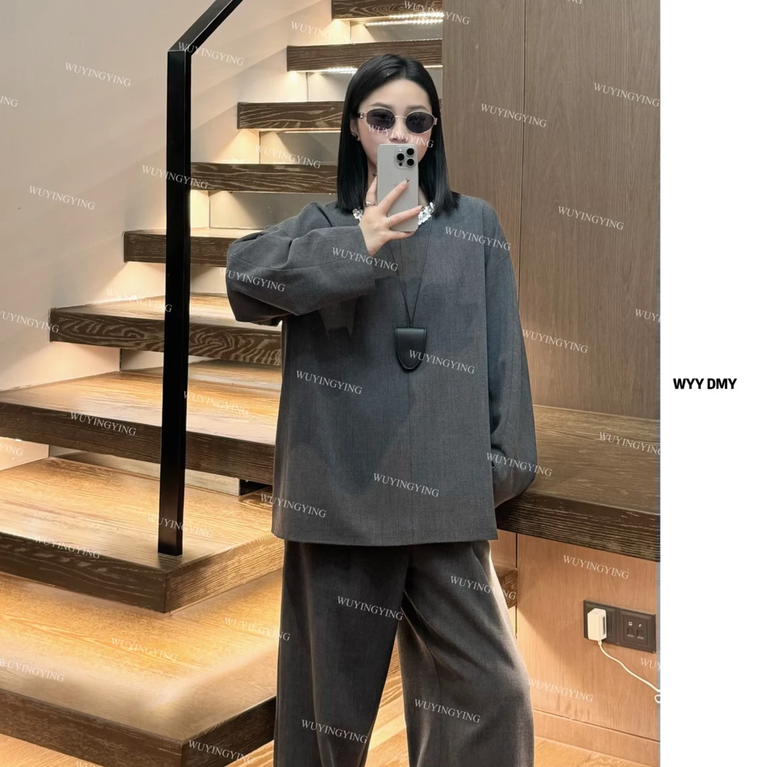 WUYINGYING【灰度空间】早秋重工领口钉珠设计简约时尚轻奢套装