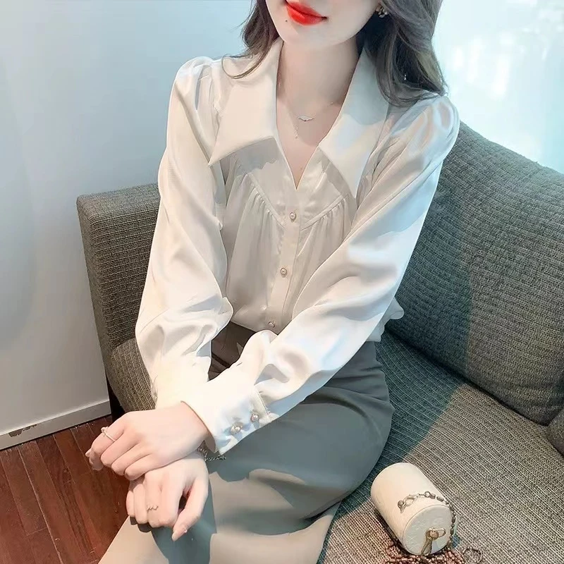 法式减龄设计感翻领衬衫女春季新款长袖衬衣小众港风上衣【2861】