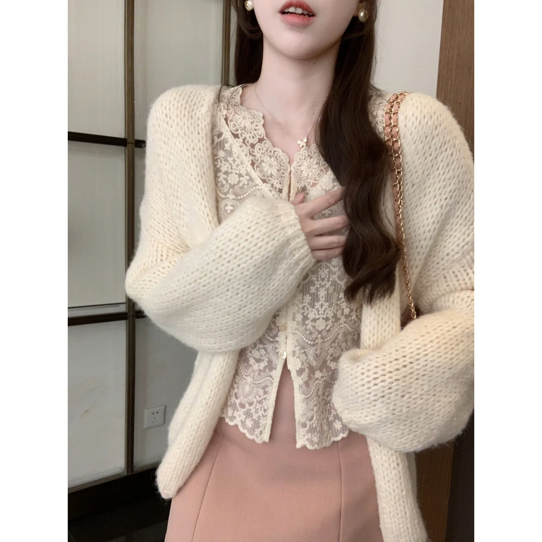 安安 慵懒感粗毛线柔软开衫