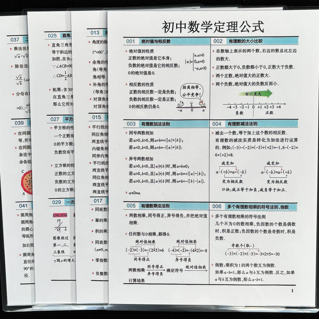数学定理公式大全初中中考必备重点知识汇总复习背诵有效提分闪卡